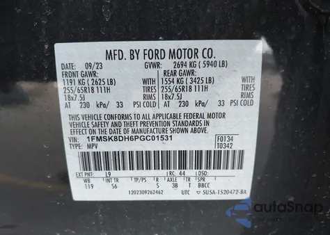 2023 Ford Explorer Xlt z USA, uszkodzony, nr VIN 1FMSK8DH6PGC01531